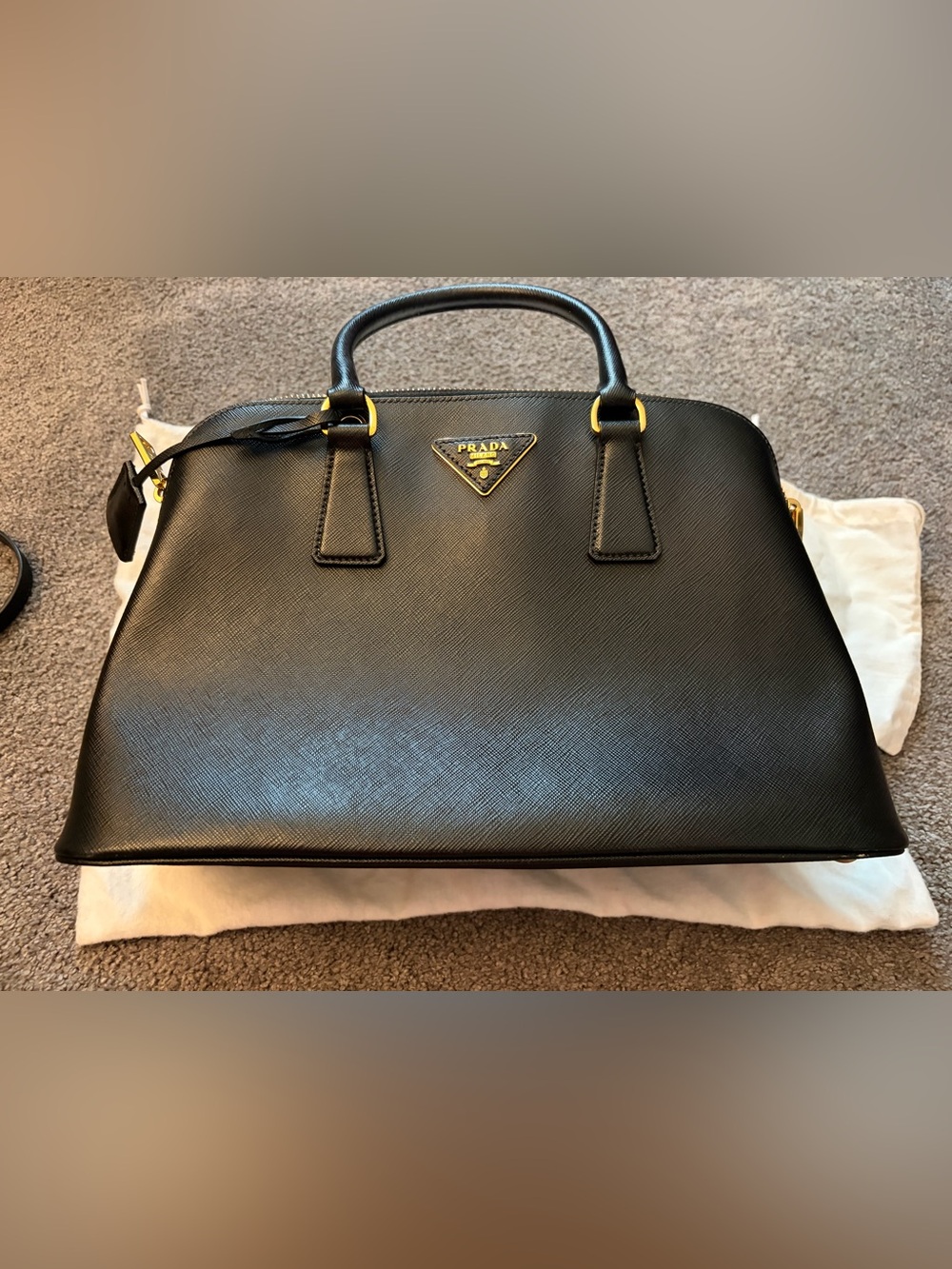 Prada Black Saffiano Satchel with Gold Hardware and Removable Strap - Picture 3 of 16